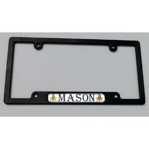 Mason Masonic Flag Black Plastic Car License Plate Frame Domed Decal Insert
