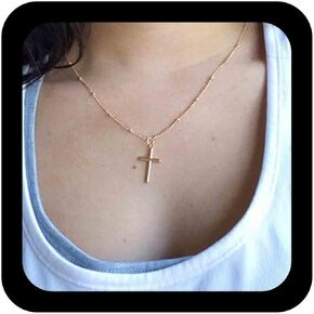 Boho Cross Pendant Necklace Gold Tiny Cross Necklace Choker Satellite Chain Necklace Religious Necklace Chain Jewelry