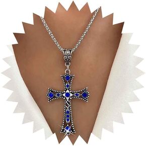 Gothic Ruby Cross Pendent Necklace Cz Ruby Cross Choker Necklace Large Cross Necklace Chain Red Crystal Cross Necklace Silver Rhinestone Cross Chain Necklace Jewelry for Women