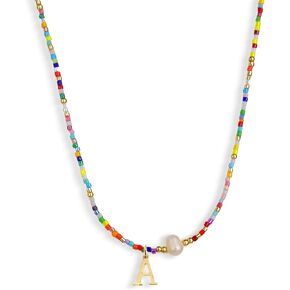 Colorful Pearl Beaded Initial Choker Necklaces for Women, Boho Handmade Personalized Seed Beads Letter Name Necklace Beach Surfer Bohemian Jewelry Gift