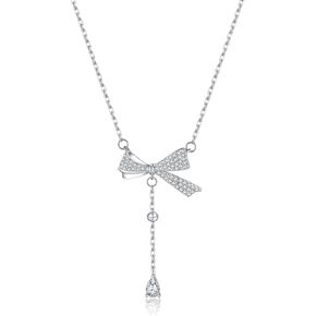 SLUYNZ 925 Sterling Silver Bow Y Necklace for Women Teens CZ Bow Y Necklace Chain Bow Pendant Necklace