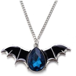 Goth Bat Necklaces for Women Halloween Bat Teardrop Crystal Necklace Punk Rock Bat Pendant Necklace Gothic Jewelry