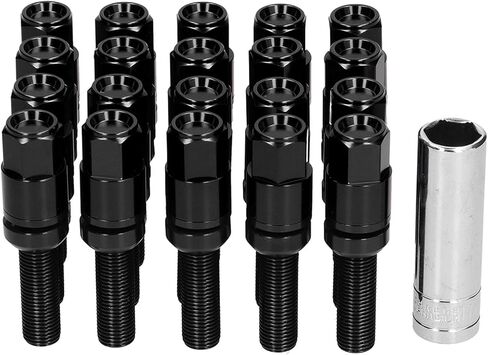 M12X1.25 Wheel Studs Lug Nuts, 20PCS Steel Extended Lug Bolts M12x1.25 28mm Thread with Sleeve Universal for Car (Black) in Saudi Arabia