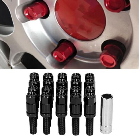 M12X1.25 Wheel Studs Lug Nuts, 20PCS Steel Extended Lug Bolts M12x1.25 28mm Thread with Sleeve Universal for Car (Black) in Saudi Arabia