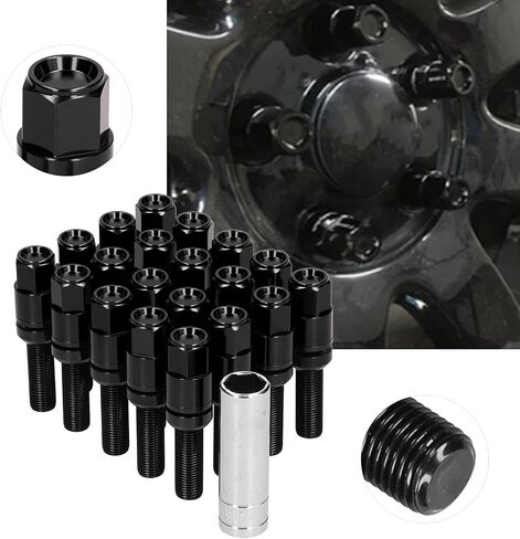 M12X1.25 Wheel Studs Lug Nuts, 20PCS Steel Extended Lug Bolts M12x1.25 28mm Thread with Sleeve Universal for Car (Black) in Saudi Arabia