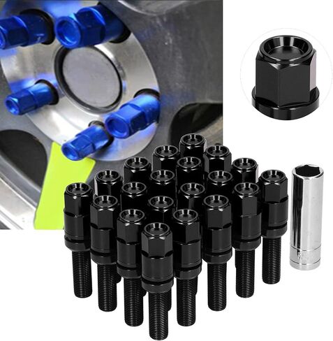 M12X1.25 Wheel Studs Lug Nuts, 20PCS Steel Extended Lug Bolts M12x1.25 28mm Thread with Sleeve Universal for Car (Black) in Saudi Arabia