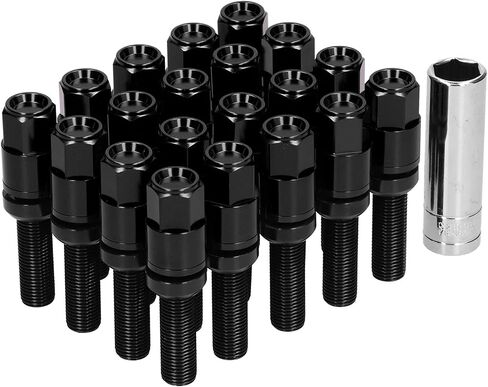 M12X1.25 Wheel Studs Lug Nuts, 20PCS Steel Extended Lug Bolts M12x1.25 28mm Thread with Sleeve Universal for Car (Black) in Saudi Arabia