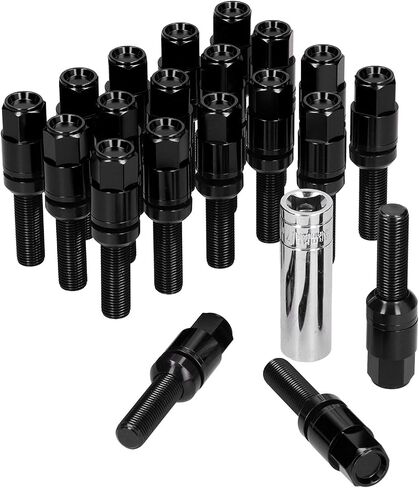 M12X1.25 Wheel Studs Lug Nuts, 20PCS Steel Extended Lug Bolts M12x1.25 28mm Thread with Sleeve Universal for Car (Black) in Saudi Arabia