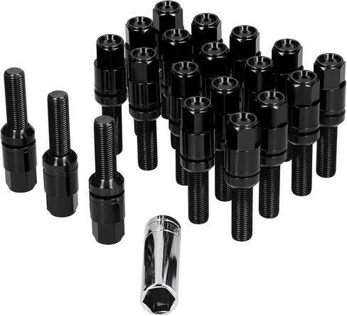 M12X1.25 Wheel Studs Lug Nuts, 20PCS Steel Extended Lug Bolts M12x1.25 28mm Thread with Sleeve Universal for Car (Black) in Saudi Arabia