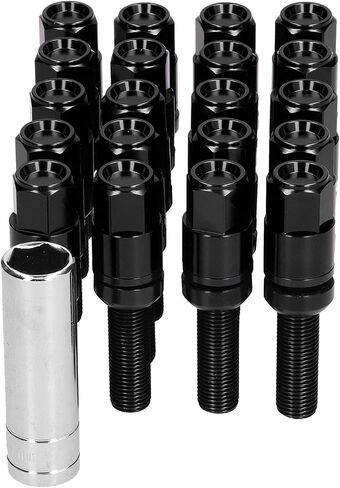 M12X1.25 Wheel Studs Lug Nuts, 20PCS Steel Extended Lug Bolts M12x1.25 28mm Thread with Sleeve Universal for Car (Black) in Saudi Arabia