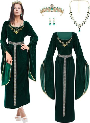 فستان تولايت 4 قطع من أزياء العصور الوسطى للنساء فستان الأميرة من العصور الوسطى مع حزام الخصر زي عصر النهضة للنساء أزياء الهالوين in Kuwait