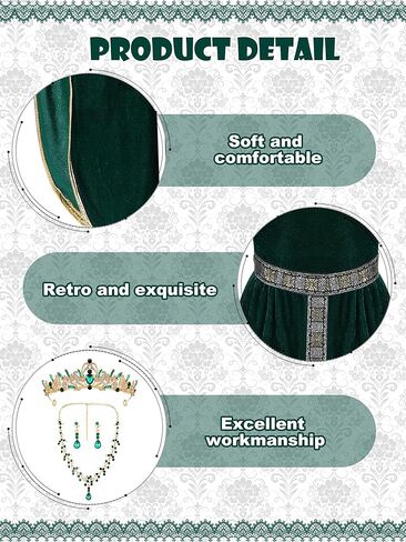 فستان تولايت 4 قطع من أزياء العصور الوسطى للنساء فستان الأميرة من العصور الوسطى مع حزام الخصر زي عصر النهضة للنساء أزياء الهالوين in Kuwait