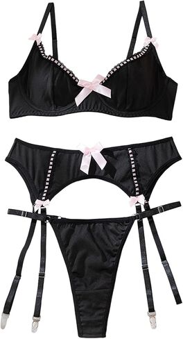 مثير كشكش محض شبكة الرباط الملابس الداخلية مجموعة 4 قطعة in Kuwait