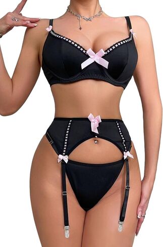 مثير كشكش محض شبكة الرباط الملابس الداخلية مجموعة 4 قطعة in Kuwait