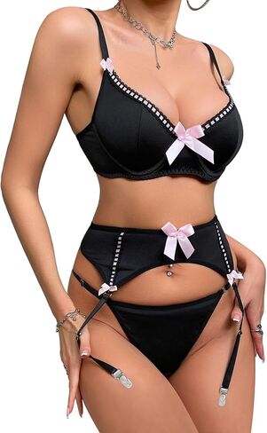 مثير كشكش محض شبكة الرباط الملابس الداخلية مجموعة 4 قطعة in Kuwait