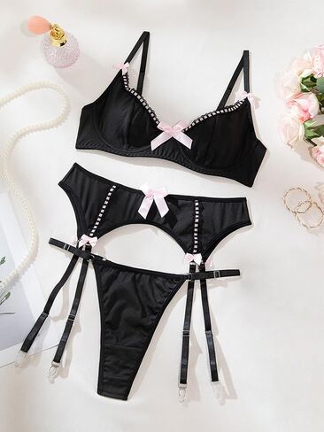 مثير كشكش محض شبكة الرباط الملابس الداخلية مجموعة 4 قطعة in Kuwait