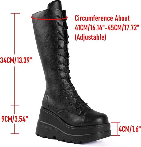 Gothniero Women Black Platform Goth Boots Mid Calf with Heel Knee High Boots Winter Chunky Heel Punk Rave Boots Girls Lace Up Combat Booties Size 5.5-11 in Kuwait