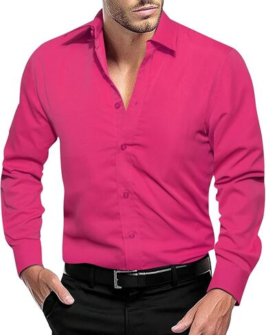Dubulle Solid Mens Dress Shirt Satin Long Sleeve Business Casual Button Down Shirt with Pocket for Men in Kuwait