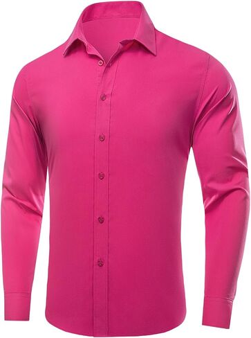 Dubulle Solid Mens Dress Shirt Satin Long Sleeve Business Casual Button Down Shirt with Pocket for Men in Kuwait
