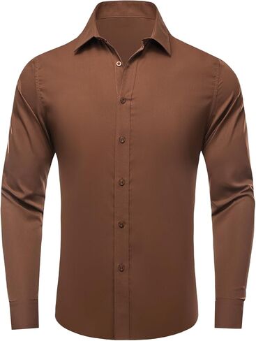 قميص Dubulle سادة للرجال من الساتان بأكمام طويلة، قميص كاجوال للعمل بأزرار سفلية مع جيب للرجال in Kuwait