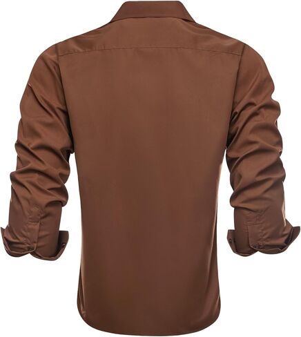 قميص Dubulle سادة للرجال من الساتان بأكمام طويلة، قميص كاجوال للعمل بأزرار سفلية مع جيب للرجال in Kuwait