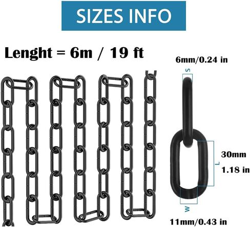 19.7 ft Long Black Chain Link 1/4" Heavy Duty Chain Bulk for Hanging Plants Metal Porch Swing Chain Kit Carbon Steel Gate Chain for Outdoor Fence, Punching Bag, Hammock Chair in Saudi Arabia