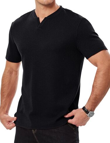JMIERR Mens Waffle Cotton T Shirt V-Neck Henley Shirt Short Sleeve Work Casual Tee Shirts in Saudi Arabia