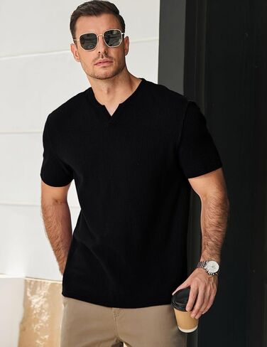JMIERR Mens Waffle Cotton T Shirt V-Neck Henley Shirt Short Sleeve Work Casual Tee Shirts in Saudi Arabia