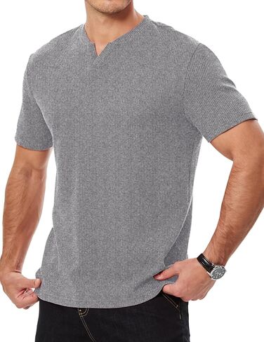 JMIERR Mens Waffle Cotton T Shirt V-Neck Henley Shirt Short Sleeve Work Casual Tee Shirts in Saudi Arabia