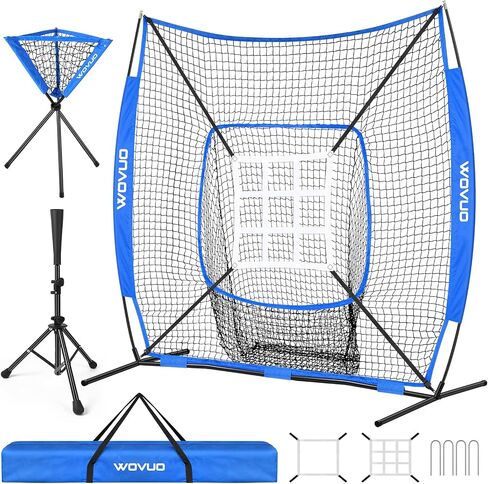 7x7 ft Baseball Net for Batting Pitching Hitting, Baseball Pitching Net with Strike Zone, Baseball Tee, Ball Caddy, Softball Batting Net Baseball Training Equipment for Kids Adult Youth Sport Practice in Saudi Arabia