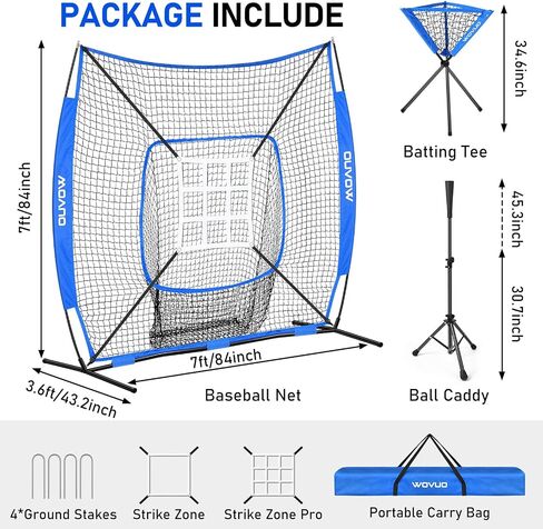 7x7 ft Baseball Net for Batting Pitching Hitting, Baseball Pitching Net with Strike Zone, Baseball Tee, Ball Caddy, Softball Batting Net Baseball Training Equipment for Kids Adult Youth Sport Practice in Saudi Arabia