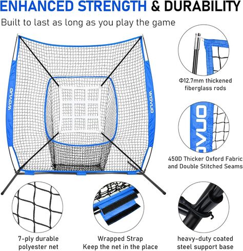 7x7 ft Baseball Net for Batting Pitching Hitting, Baseball Pitching Net with Strike Zone, Baseball Tee, Ball Caddy, Softball Batting Net Baseball Training Equipment for Kids Adult Youth Sport Practice in Saudi Arabia