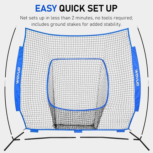 7x7 ft Baseball Net for Batting Pitching Hitting, Baseball Pitching Net with Strike Zone, Baseball Tee, Ball Caddy, Softball Batting Net Baseball Training Equipment for Kids Adult Youth Sport Practice in Saudi Arabia