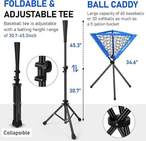 7x7 ft Baseball Net for Batting Pitching Hitting, Baseball Pitching Net with Strike Zone, Baseball Tee, Ball Caddy, Softball Batting Net Baseball Training Equipment for Kids Adult Youth Sport Practice in Saudi Arabia