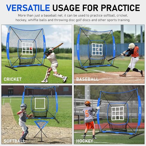 7x7 ft Baseball Net for Batting Pitching Hitting, Baseball Pitching Net with Strike Zone, Baseball Tee, Ball Caddy, Softball Batting Net Baseball Training Equipment for Kids Adult Youth Sport Practice in Saudi Arabia
