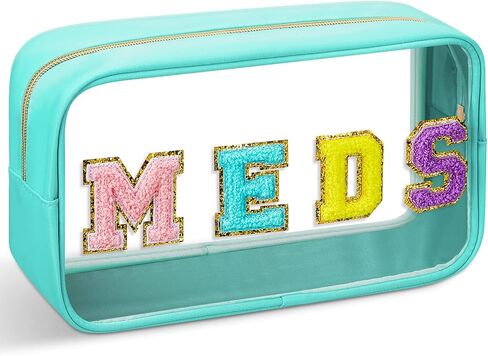 Geetery Chenille Letter Bag Nylon Makeup Bag Portable Bag Makeup Cases Preppy Patch Makeup Bag with Zipper Cosmetic Toiletry Storage Bag for Women(Green,Cute MEDS) in Kuwait