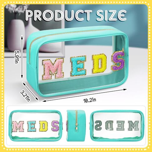 Geetery Chenille Letter Bag Nylon Makeup Bag Portable Bag Makeup Cases Preppy Patch Makeup Bag with Zipper Cosmetic Toiletry Storage Bag for Women(Green,Cute MEDS) in Kuwait