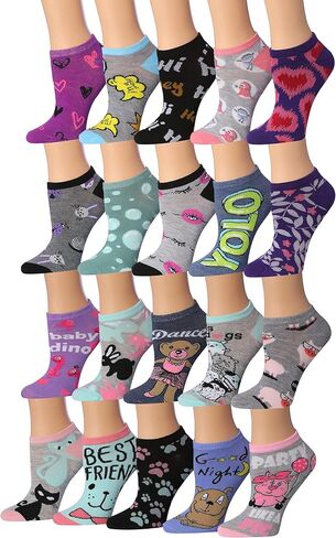 Tipi Toe Women's & Girls 20 Pairs Colorful Patterned Low Cut/No Show Socks in Saudi Arabia