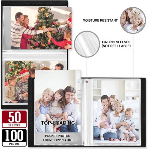 Lanpn Photo Album 4x6 100 Pictures 2 Packs, Small Mini Capacity Linen Photo Book Sets, Each Pack Holds 100 Top Loader Vertical Only Picture for Kids Boy Girls Black in Saudi Arabia