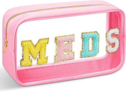 Geetery Chenille Letter Bag Nylon Makeup Bag Portable Bag Makeup Cases Preppy Patch Makeup Bag with Zipper Cosmetic Toiletry Storage Bag for Women(Green,Cute MEDS) in Kuwait