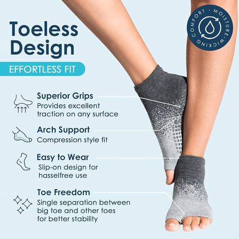 جوارب Tucketts خلخال غير قابلة للانزلاق - يوغا مضادة للانزلاق، باري، بيلاتيس، المنزل والترفيه، باديكير - L/XL - زوج واحد من موراين جليدي كبير in Kuwait