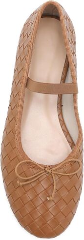 أحذية باليه مسطحة منسوجة للنساء من ماري جين ذات مقدمة اللوز وأحذية راقصة الباليه ذات شريط مطاطي in Kuwait