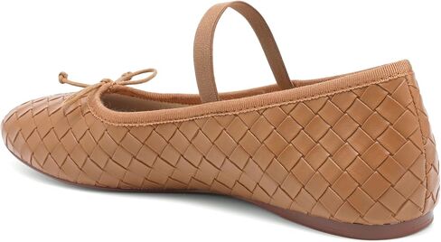 أحذية باليه مسطحة منسوجة للنساء من ماري جين ذات مقدمة اللوز وأحذية راقصة الباليه ذات شريط مطاطي in Kuwait