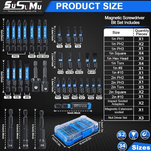 27PCS Phillips Bits #2 Impact 1inch Long Strong Magnetic Drill Bits Anti Slip 1/4 Inch Hex Shank S2 Alloy Steel Impact Ph2 Screwdriver Power Bits Set with Magnetic Bit Holder for Power Drill in Kuwait