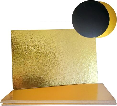 8 inch Round, 2-sides Gold/Black Rectangle Solid Food-Graded Sturdy Cake Boards, 2mm Thick (12-Pack) in Saudi Arabia