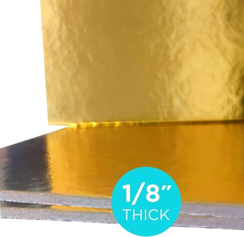 8 inch Round, 2-sides Gold/Black Rectangle Solid Food-Graded Sturdy Cake Boards, 2mm Thick (12-Pack) in Saudi Arabia