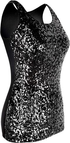 PrettyGuide Women Sparkly Sequin Tank Top Shimmer Glam Art Deco Rave Party Vest Tops in Kuwait