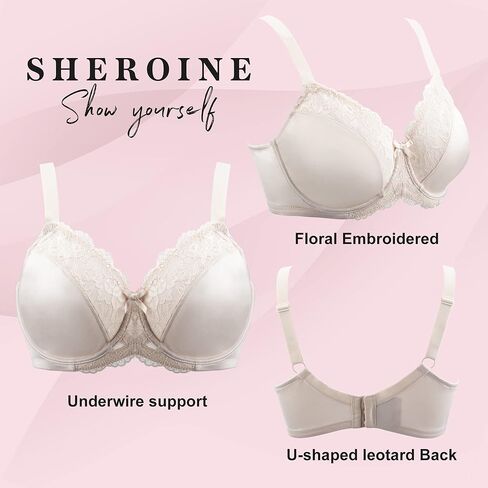 sheroine Underwire Lace Floral Women's Unlined Bra Minimizer Full Coverage Non Padded Everyday Bras in Saudi Arabia
