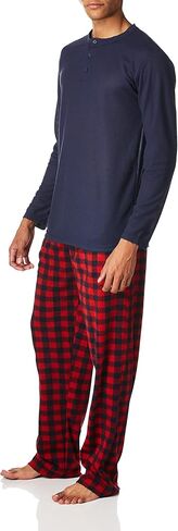 Essentials by Seven Apparel Men's Long-Sleeve Top and Fleece Bottom Pajama Set in Saudi Arabia