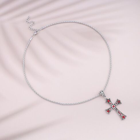 Gothic Ruby Cross Pendent Necklace Cz Ruby Cross Choker Necklace Large Cross Necklace Chain Red Crystal Cross Necklace Silver Rhinestone Cross Chain Necklace Jewelry for Women in Saudi Arabia